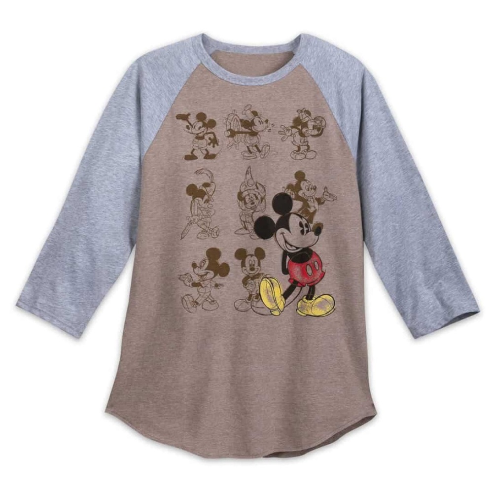 Disney L Mickey‎ Mouse Raglan Shirt baseball tee weathered knit screen print tee